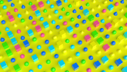 Colorful geometric abstract background with plastic shapes. 3D rendering