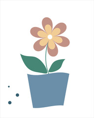 Vector flat illustration primitive flower. Isolated flower in a pot on a white background.