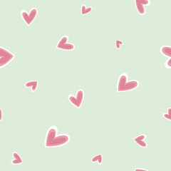 Valentine's Day small Doodle Pink Hearts on light green Background