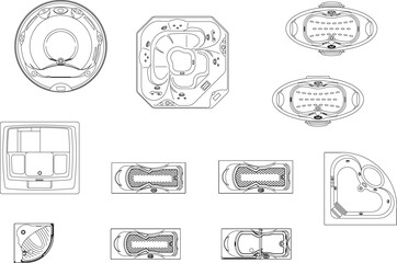Classic jacuzzi detail illustration vector sketch view from above