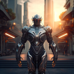 Futuristic Man, Half Cyborg Generative AI Illustration
