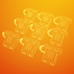 Old retro landline telephone. Wireframe vector