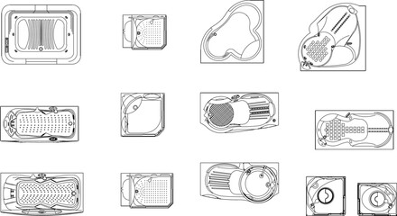 Classic jacuzzi detail illustration vector sketch view from above