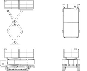 Detailed vector sketch of Japanese construction machinery work system
