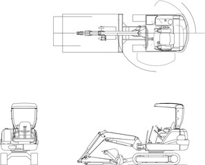 Detailed vector sketch of Japanese construction machinery work system