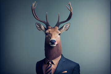 Portrait of a deer dressed in a formal business suit. Generative AI