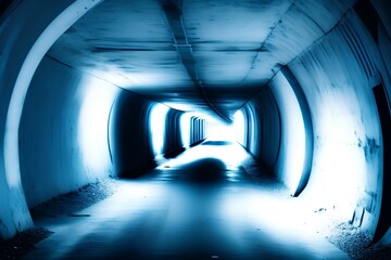 empty tunnel, blue toned image - generative ai