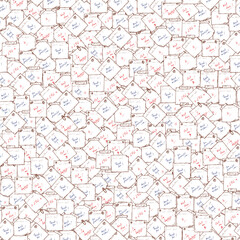 Sticky notes Vector Seamless pattern. Sticky notes with wishes. Hand drawn doodle paper sheets with messages. Memo blanks. Colored stickers.