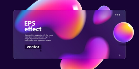 Website landing page vector template in glassmorphism style with floating shapes.