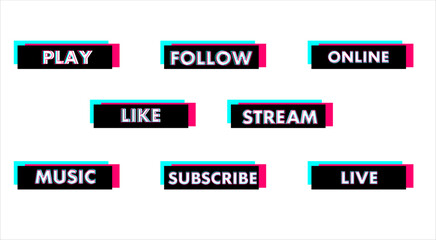 Set of stickers for a popular social network. Black - blue - pink sticker on white background. Modern advertising social media design. Vector illustration
