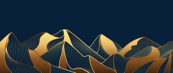 Abstract luxury mountain line arts golden background