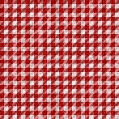 Red gingham gingham pattern. Scottish plaid fabric swatch close-up. 