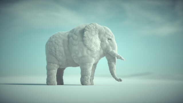 Voxel elephant.  Growth and complexity concept.