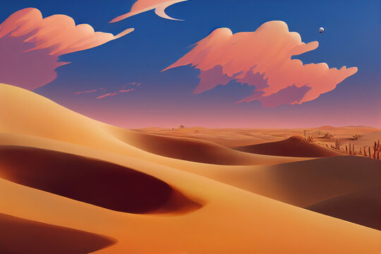  dunes cactus desert illustrator background Generative AI Content by Midjourney © simon