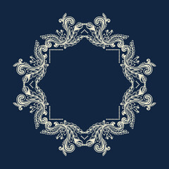 Hand Drawn Vintage damask ornamental elements for design. Baroque frame scroll ornament. Elegant abstract floral pattern border in antique style. Decorative foliage swirl edging.