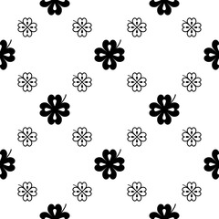 Seamless vector pattern with clover leaves. The holidays backdrop for St. Patrick's Day. Black elements on the white. Festive background for greeting cards, decoration, packaging design, and web.