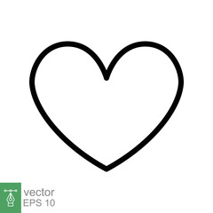 Heart icon. Simple outline style. Love logo, feeling, romance, weeding decoration, like, emotion concept. Black thin line symbol. Vector illustration design isolated on white background. EPS 10.