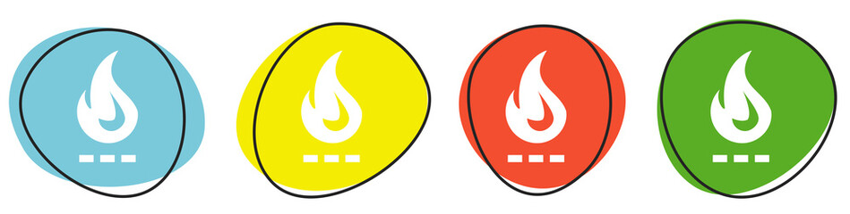 Banner mit 4 bunten Buttons: Feuer, Flamme oder Gas