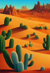  dunes cactus desert illustrator background Generative AI Content by Midjourney