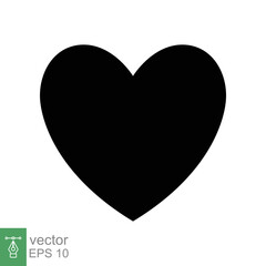 Heart icon. Simple flat style. Love logo, feeling, romance, weeding decoration, like, emotion concept. Black silhouette, glyph symbol. Vector illustration design isolated on white background. EPS 10.