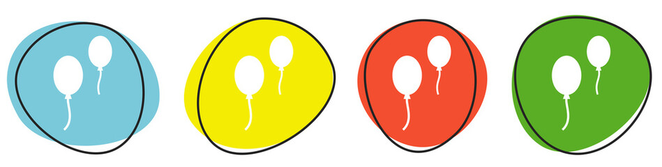 Banner mit 4 bunten Buttons: Luftballons, Fest oder Geburtstag