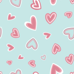 Valentine's Day Doodle Pink Hearts on light blue Background