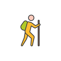 Man hiking filled color icon. linear style sign for mobile concept and web design.