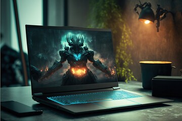 Abstract Electronic gaming laptop Background, Technology Office background,Generative ai	