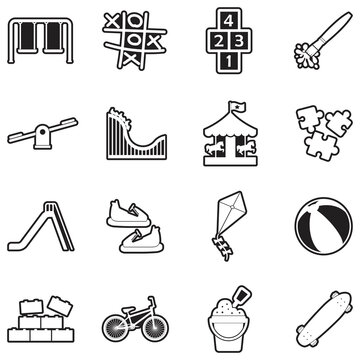 Kids Activities Icons. Line With Fill Design. Vector Illustration.