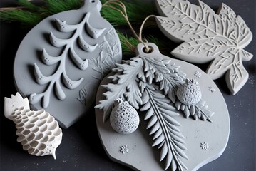Crafted gypsum ornaments, cast in concrete, molded for the holidays Generative AI