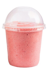 Smoothie milk shake pink color cocktail in a glass to go. Strawberry milkshake - 565062125