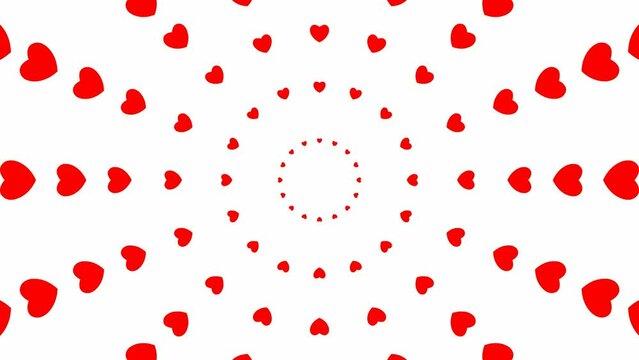 Animated increasing red heart circles from the center. Looped video. Vector illustration isolated on white background.
