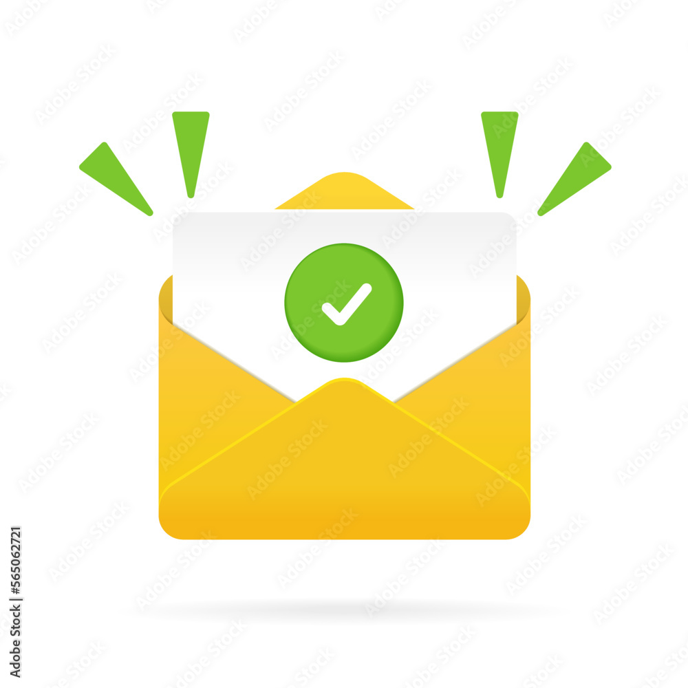 Aufkleber confirmation email message. verified mailer email send icon. check mark document in mail envelope. a