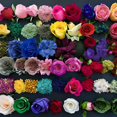 Set of different colorful beautiful flowers natural floral background