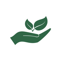 sprout in a hand of environmental protection logo