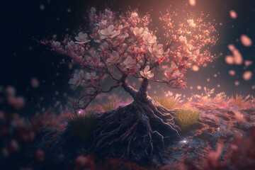 The arrival of spring brings new growth, as little plants sprout up amidst a sea of cherry blossoms