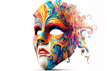 Abstract Masquerade, Isolated and Flat Illustration of a Venice Carnival Mask on a White Background. Ai generated art