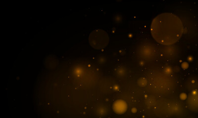 Golden luminous background with colorful lights bokeh. Christmas concept. Abstract glowing bokeh lights isolated on black background. Magic concept.