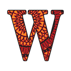 Latin letter W layered design. Mandala cut file on white background