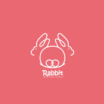 Minimal creative line art logo of rabbit abstract bunny logo