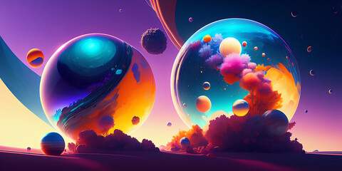 Obraz na płótnie Canvas Planetary landscapes, bubble universe