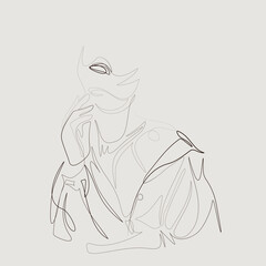 Woman portrait without face vector line art illustration. Woman body one line style drawing. One line art character, simple hand drawn asian elements. Vector illustration