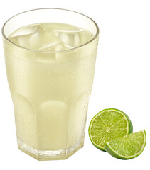 copo de suco de limão com pedras de gelo - limão cortado 