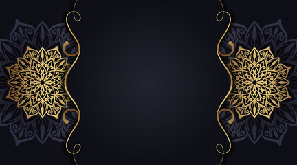 Black luxury background with golden mandala ornament