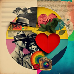 60s retro fashion black beauty with heart. Valentines day. Black beauty