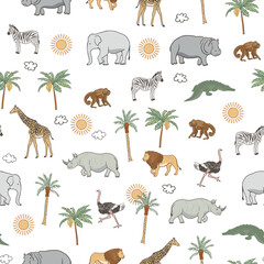 African animals vector seamless pattern.