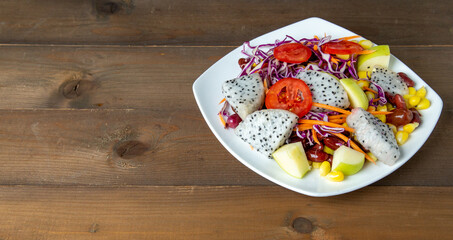 
 cooking vegetable salad ,vegetable salad top view mix fruit and  on white dish, Green vegan salad from green, 
Healthy clean eating layout vegetarian food, Fresh salad for breakfast