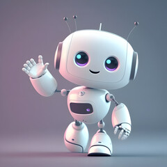 Friendly AI Chatbot Robot character waving, simple 3D blue background,  Illustration generative ai 