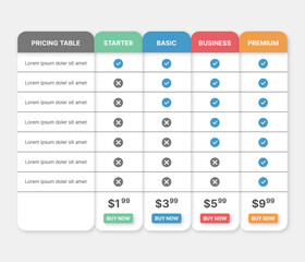 Subscription Plan Price Comparison Table Infographic Design Template