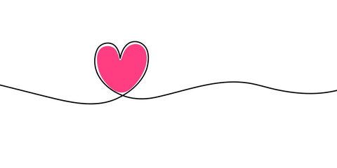 Continuous line drawing of love sign with two hearts embrace minimalism design on white background
